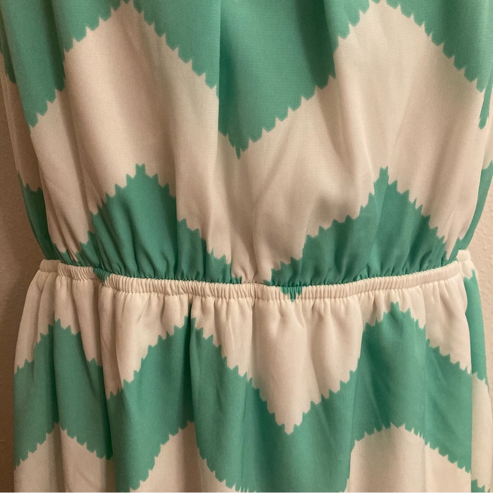 Hello Miss Teal White Chevron Summer Resortwear Coastal Nautical Y2K Beach Dress - Picture 9 of 12